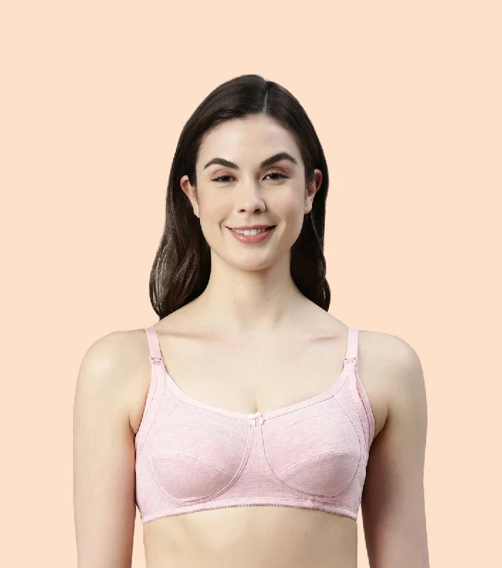 Sustainable Women's Apparel Enamor Eco-Melange MT02 Sectioned Lift and Support Cotton Nursing Bra for Women- High Coverage, Non Padded and Wirefree - Orchid Melange