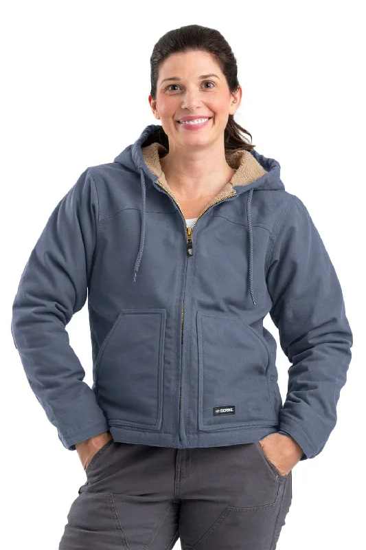 Women's Luxury Garments Berne Steel Blue 100% Cotton Womens Softstone Hooded Coat Sherpa Women's Luxury Garments Berne Steel Blue 100% Cotton Womens Softstone Hooded Coat Sherpa