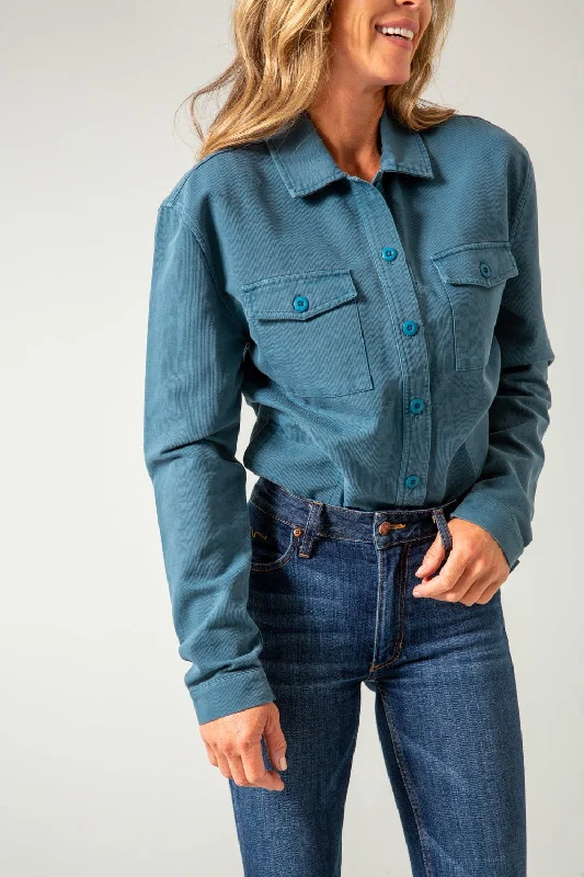 Women's Clothes For Work Events Kimes Ranch Womens Cloverleaf Shirt Dark Blue 100% Cotton Cotton Jacket Women's Clothes For Work Events Kimes Ranch Womens Cloverleaf Shirt Dark Blue 100% Cotton Cotton Jacket