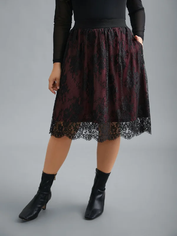 Women's Chic Outerwear Garments Floral Crochet Lace Mesh Stretchy Skirt