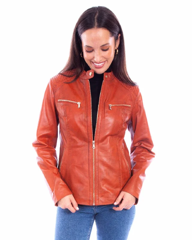 Modern Women's Apparel Scully Womens Cafe Racer Zip Rust Leather Leather Jacket