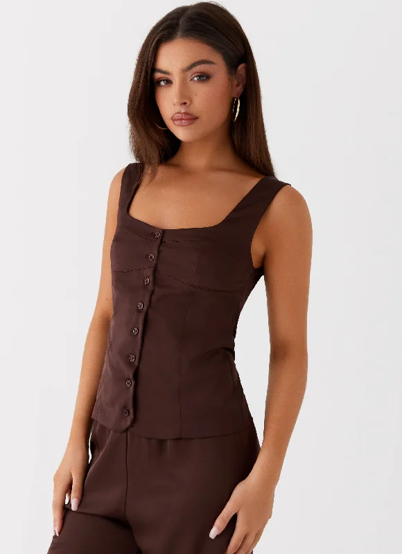 Women's Occasion Wear Clothing Golden Skies Bustier Panel Top - Chocolate