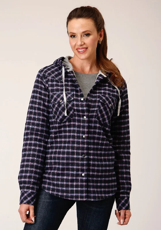 Women's Wardrobe Apparel Roper Womens Thermal Lined Flannel Blue 100% Cotton Cotton Jacket Women's Wardrobe Apparel Roper Womens Thermal Lined Flannel Blue 100% Cotton Cotton Jacket