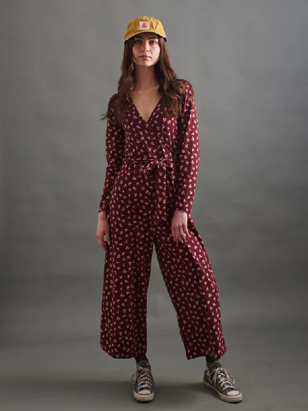 Women's Seasonal Clothes Rita Long Sleeve Jumpsuit - Burgundy Bouquet