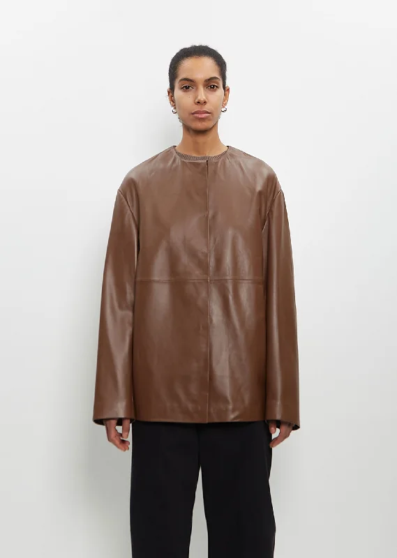 Women's Clothing For Travel Leather Atalia Round Neck Coat
