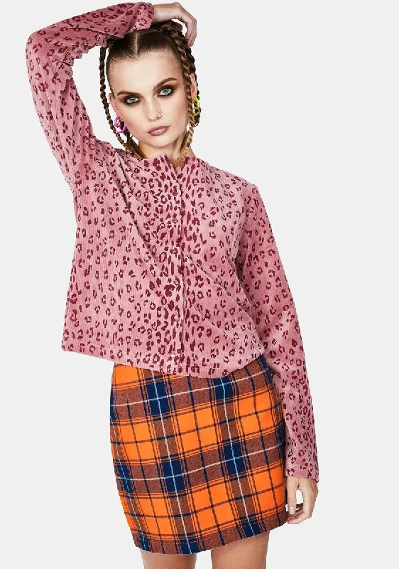 Women's Luxury Attire Orange Plaid Mini Skirt