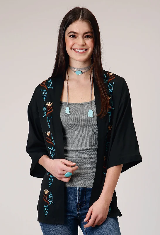 Casual Chic Clothing For Women Roper Womens American Crepe Black 100% Polyester Cardigan Sweater Casual Chic Clothing For Women Roper Womens American Crepe Black 100% Polyester Cardigan Sweater