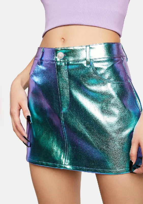 Women's Office Attire Metallic Faux Leather Skirt
