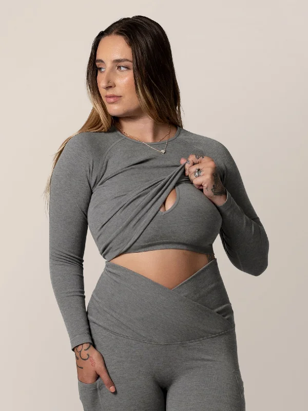 Women's Everyday Garments Sublime® Bamboo Maternity & Nursing Cropped Long Sleeve Top | Charcoal