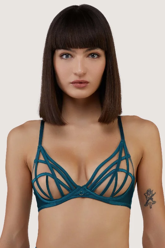 Women's Work Apparel Ramona Teal Strap Detail Illusion Mesh Bra