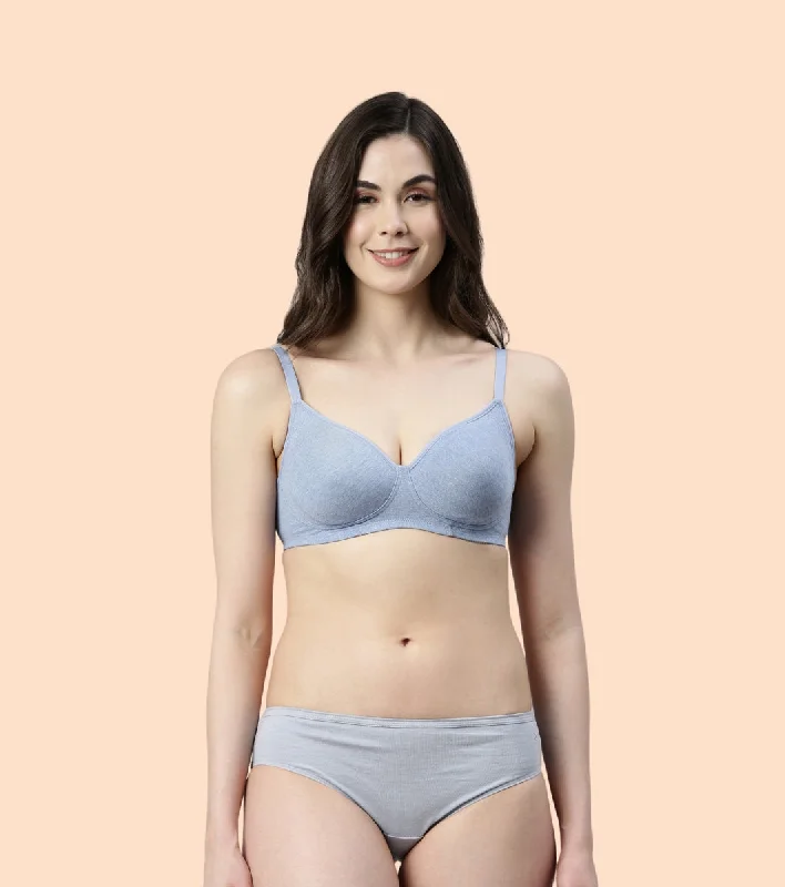 Women's Seasonal Wardrobe Clothing Enamor Fab-Cool A042 Side Support Shaper  Stretch Cotton Everyday Bra for Women- High Coverage, Non Padded and Wirefree - Chambray Melange