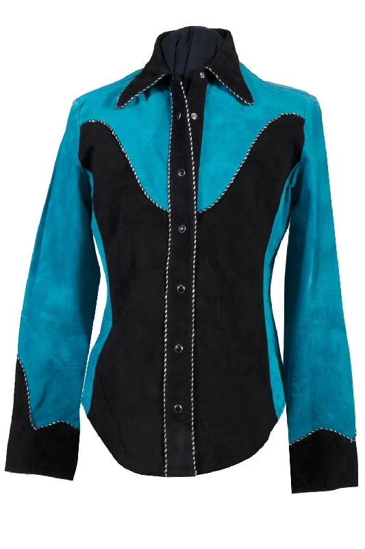 Women's Elegant Formal Outfit Scully Womens Two Tone Western Black/Blue Leather Leather Jacket Women's Elegant Formal Outfit Scully Womens Two Tone Western Black/Blue Leather Leather Jacket