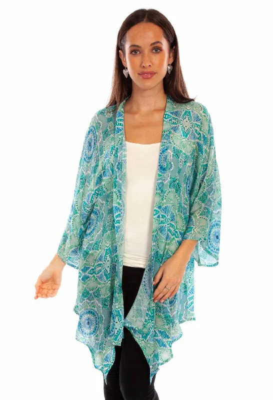 Women's Travel Apparel Scully Womens Beautiful Print Aqua Viscose Kimono