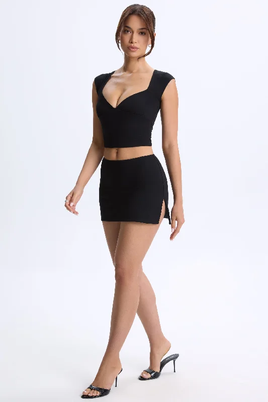 Women's Plus-Size Outfit Mid-Rise Micro Mini Skirt in Black