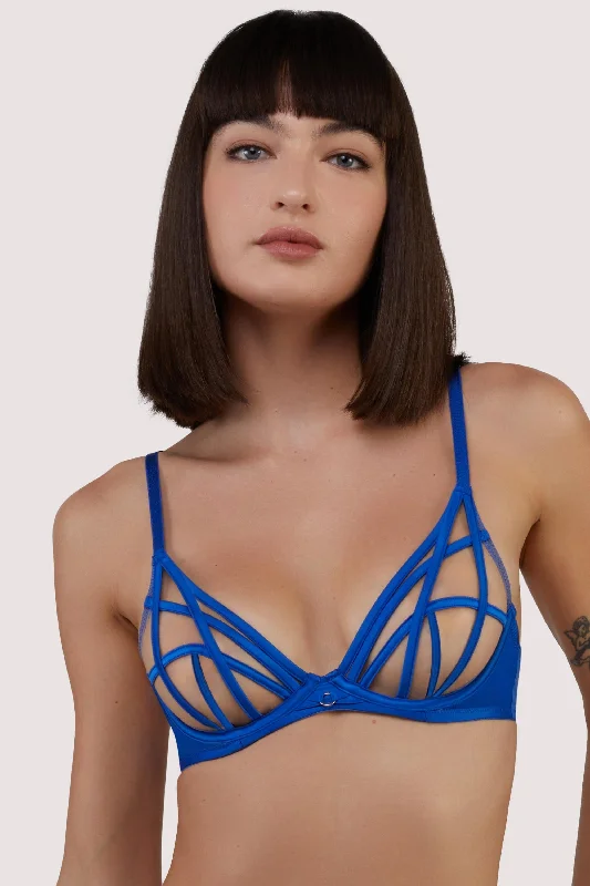 Women's Fashion Clothes Ramona Cobalt Blue Strap Detail Illusion Sheer Plunge Bra