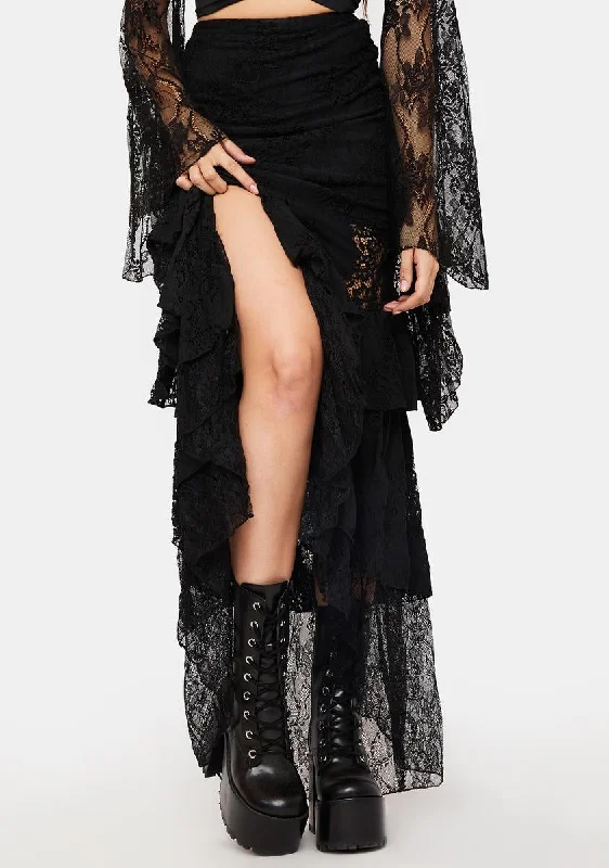 Chic Women's Attire Gothic Mermaid Lace Hollow Out Maxi Skirt