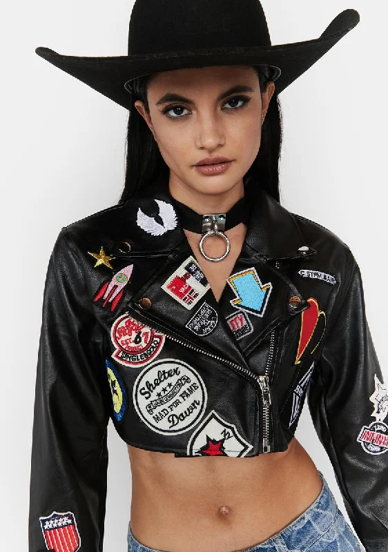 Women's Party Outfit Drinks On Me Vegan Leather Jacket