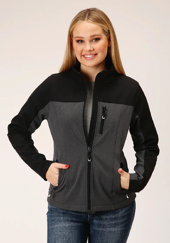 Women's Active Outfit For Fitness Roper Womens Zip Grey/Black Polyester Softshell Jacket Women's Active Outfit For Fitness Roper Womens Zip Grey/Black Polyester Softshell Jacket
