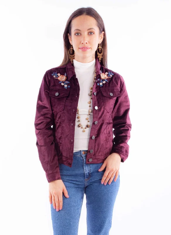 Women's Clothes Scully Womens Embroidered Velvet Burgundy Cotton Blend Cotton Jacket Women's Clothes Scully Womens Embroidered Velvet Burgundy Cotton Blend Cotton Jacket