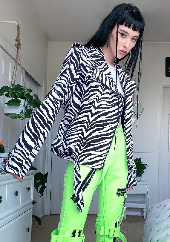 Sustainable Women's Clothes Zebra Wild Child Moto Jacket
