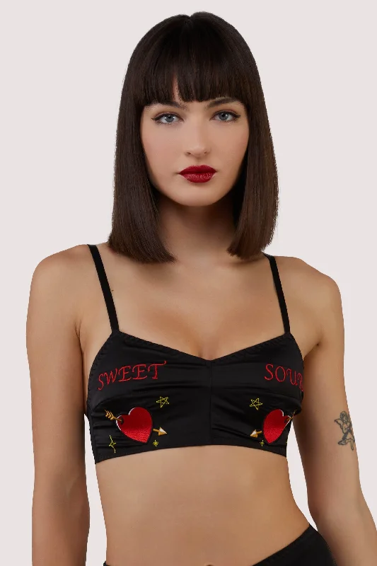 Women's Transitional Clothes Clara Black Sweet And Sour Retro Embroidery Bralette