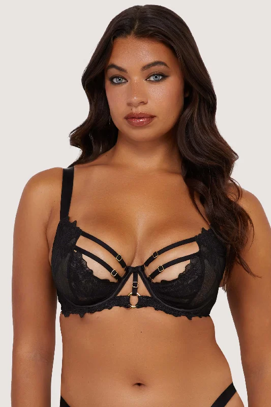 Women's Transitional Attire Eleanor Black Strappy Embroidery Balconette Bra