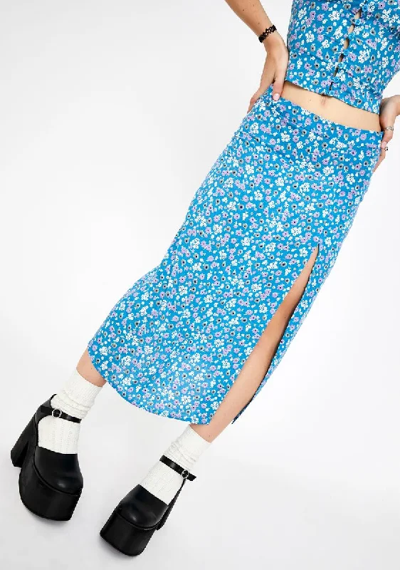 Women's Casual Attire Blue Bloom Saika Midi Skirt