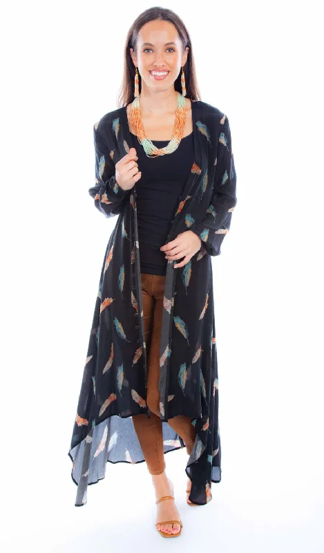 Women's Athletic Clothes Scully Womens Feathers Black Multi-Color Cardigan Sweater
