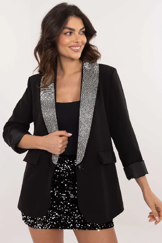 Women's Holiday Attire Italy Moda Glamour Edge Rhinestone Lapel Blazer