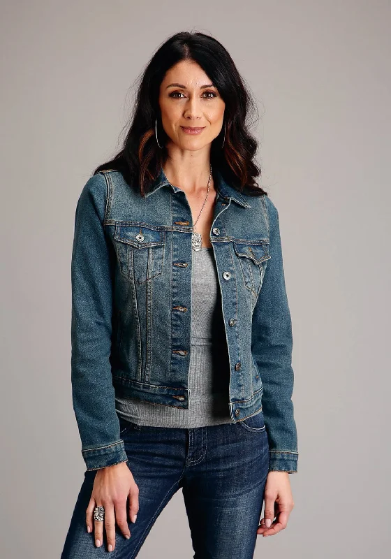 Women's Trendy Apparel Stetson Womens Dirty Button Front Blue Cotton Blend Denim Jacket Women's Trendy Apparel Stetson Womens Dirty Button Front Blue Cotton Blend Denim Jacket