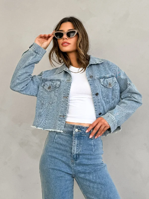 Chic Women's Attire Harley Crop Denim Jacket