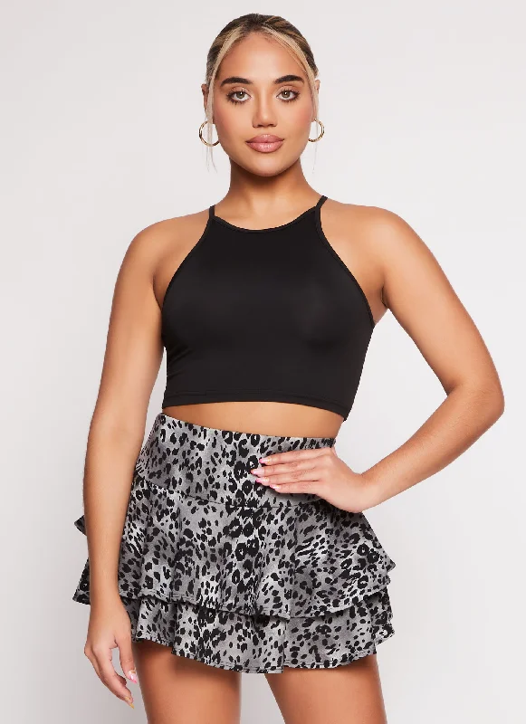 Women's Seasonal Clothes Animal Print Tiered Mini Skirt