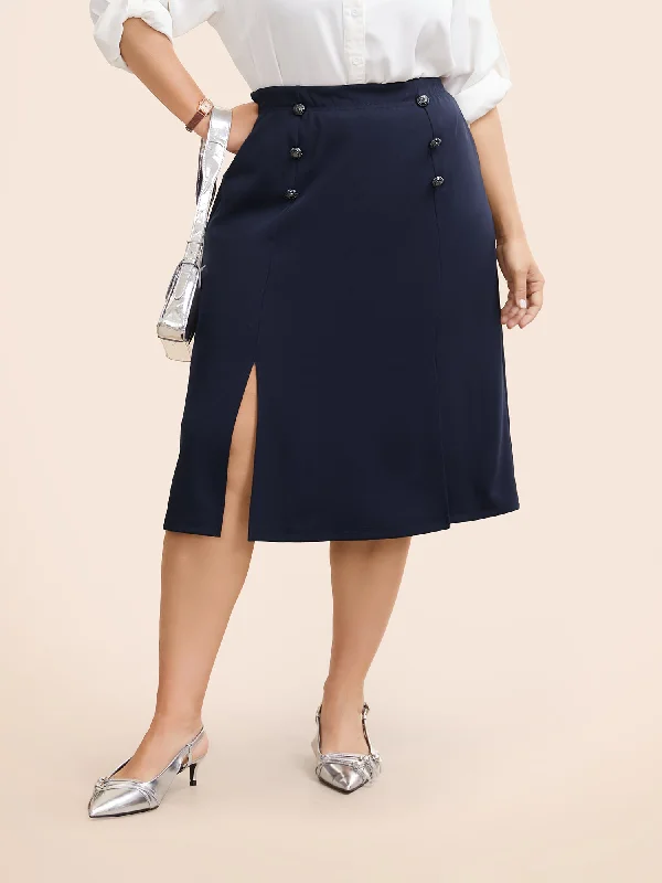 Women's Contemporary Clothing Button Detail Split Hem Medium Stretch Skirt