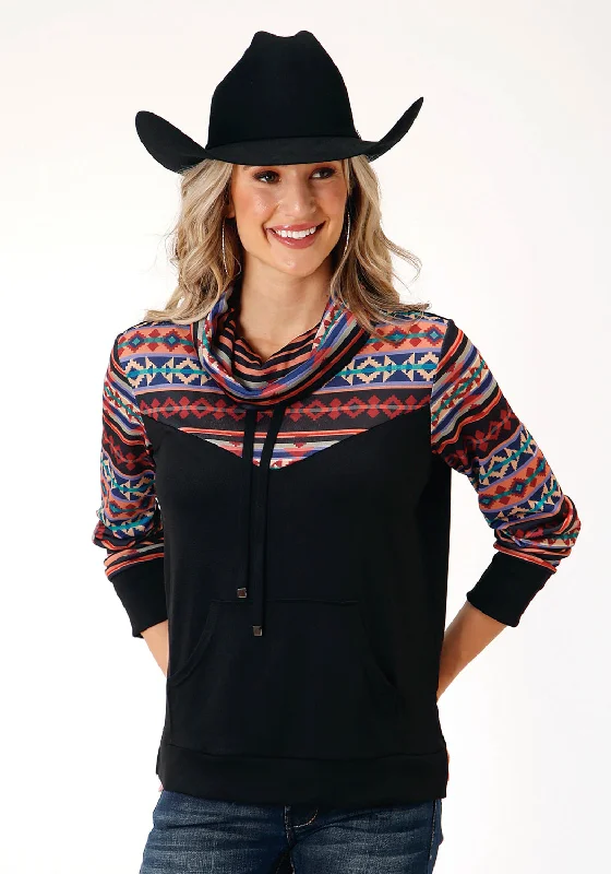 Women's Seasonal Apparel Roper Womens Cowl Neck Black Multi Polyester Sweatshirt
