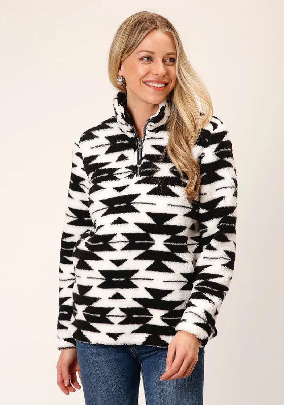 Women's Vacation Garments Roper Womens Fuzzy Polar Black/White 100% Polyester Fleece Jacket Women's Vacation Garments Roper Womens Fuzzy Polar Black/White 100% Polyester Fleece Jacket