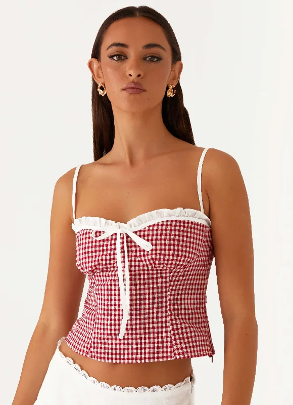 Women's Holiday Clothing Palmer Ruffle Bustier Top - Red Gingham