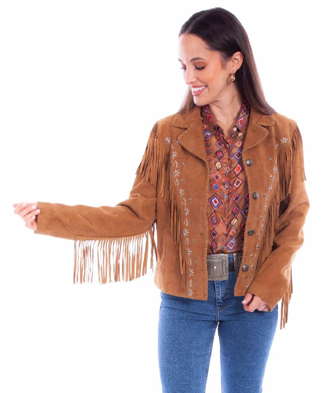 Women's Professional Apparel Scully Womens Western Fringe Button Tan Leather Leather Jacket Women's Professional Apparel Scully Womens Western Fringe Button Tan Leather Leather Jacket