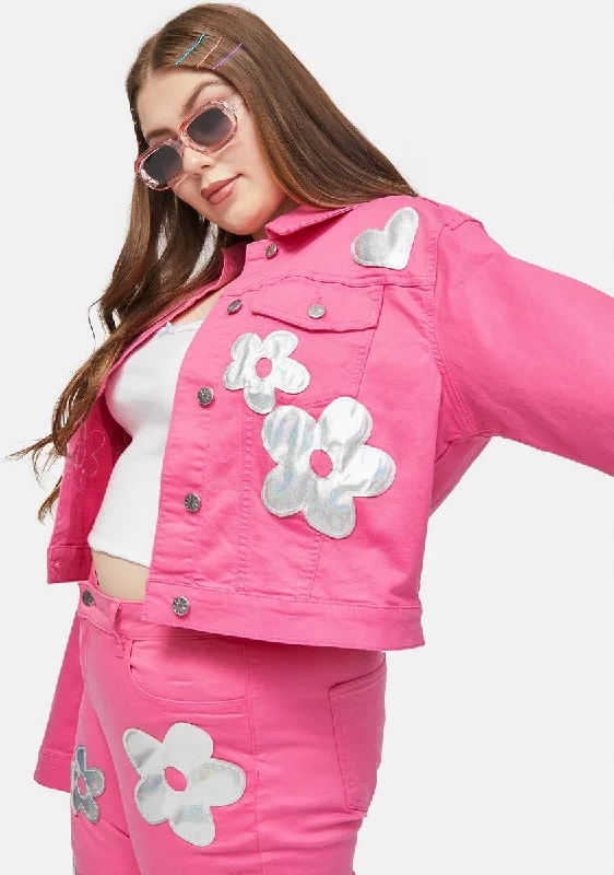 Women's Clothing And Garments Sets Plus Heart Of Glass Holo Flower Applique Twill Jacket Women's Clothing And Garments Sets Plus Heart Of Glass Holo Flower Applique Twill Jacket