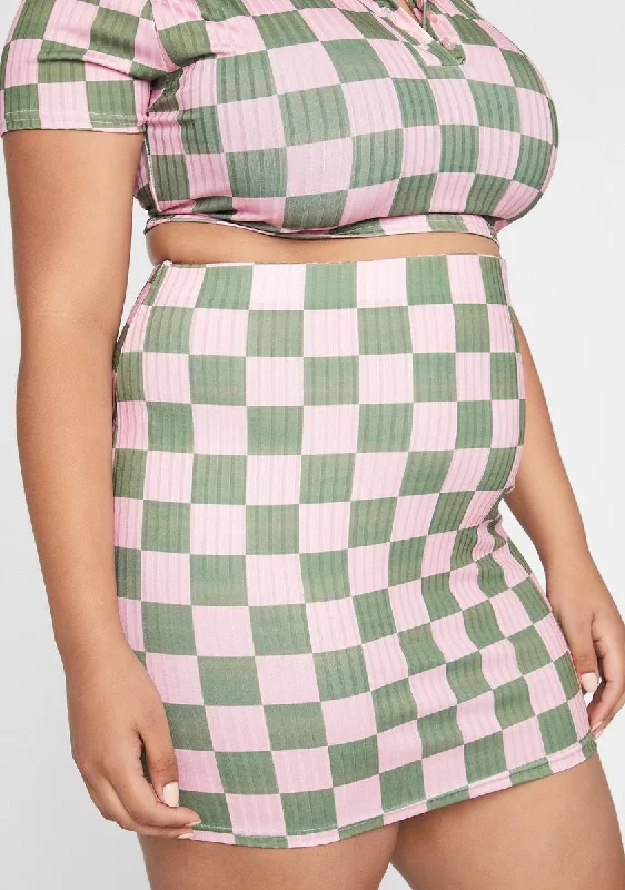 Women's Trendy Casual Clothes Plus Rib Checkerboard Skirt