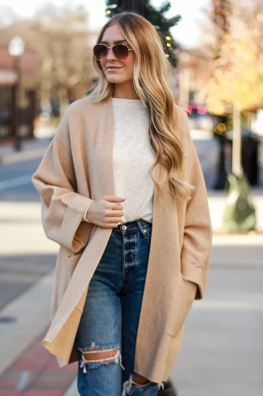 Women's Evening Apparel Found The Warmth Camel Sweater Cardigan