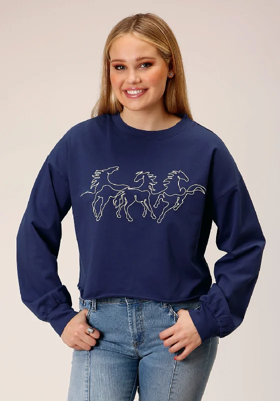 Women's Clothes Roper Womens Broncos Blue 100% Cotton Sweatshirt