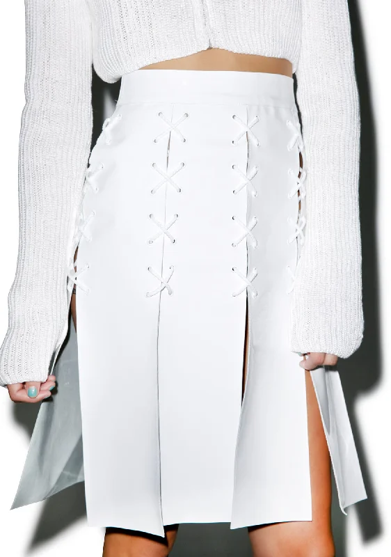 Women's High-Fashion Outfit Cross Eyelet Patent Leather Skirt