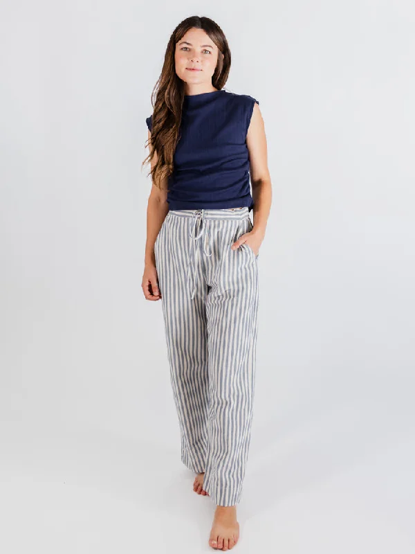 Vintage-Inspired Women's Clothes Emmy Drawstring Pant - Pinstripe Blue