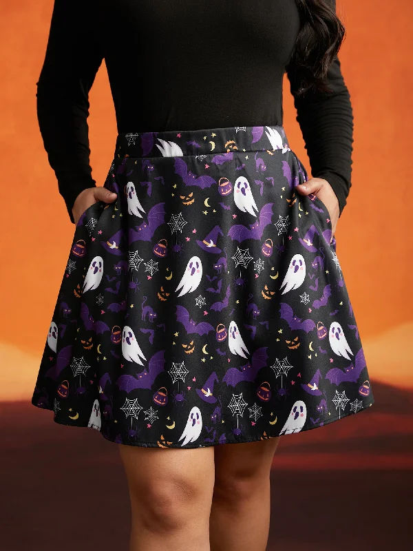 Women's Clothes And Garments Spooky Ghost Printed A-Line Mini Skirt