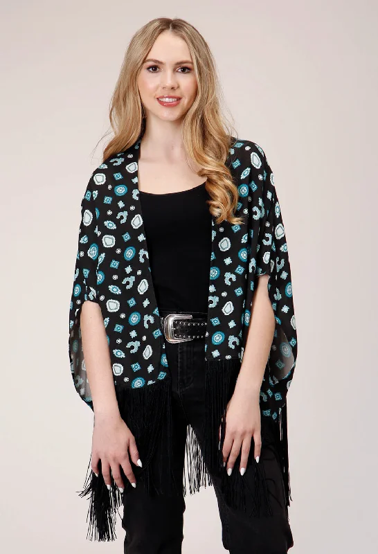 Classic Women's Apparel Roper Womens Jewelry Print Black 100% Rayon Cardigan Sweater Classic Women's Apparel Roper Womens Jewelry Print Black 100% Rayon Cardigan Sweater