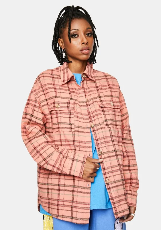 Fashion-Forward Women's Clothing Peach Flannel Jacket