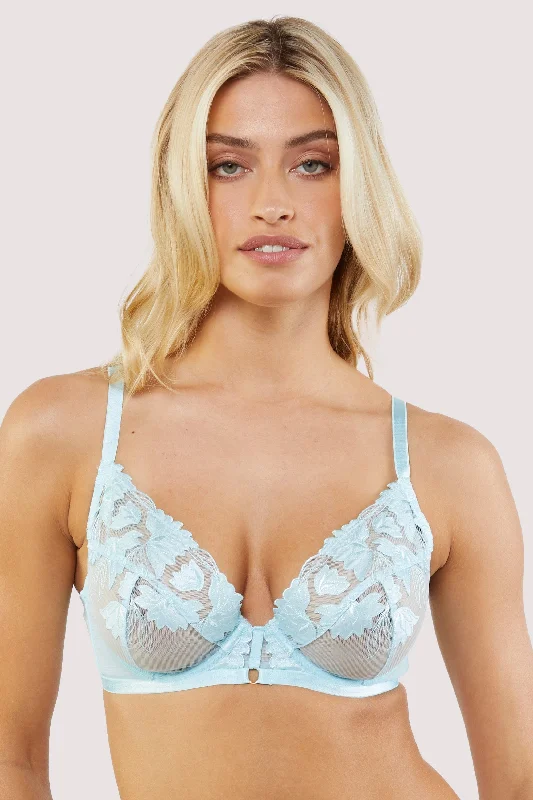 Affordable Women's Clothing Harriet Blue Strappy Mesh with Ring Detail Bra