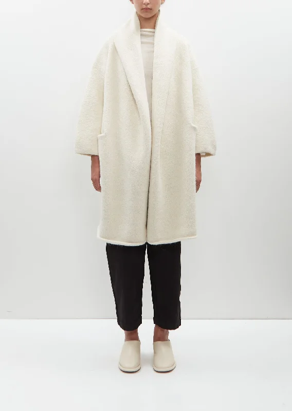 Women's Vacation Outfit Alpaca Knit Capote Coat — Raw White