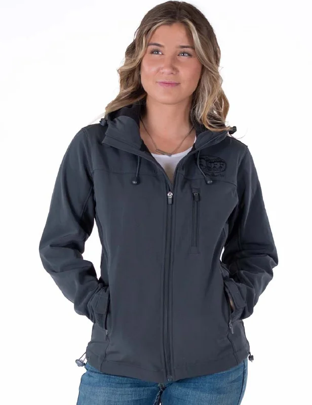 Women's Clothes Cowgirl Tuff Womens Stretch Charcoal Nylon Softshell Jacket