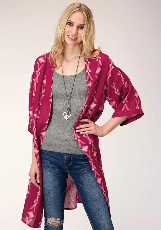 Women's Chic Outerwear Attire Roper Womens Wine Rayon/Nylon Aztec Print Kimono Cardigan Women's Chic Outerwear Attire Roper Womens Wine Rayon/Nylon Aztec Print Kimono Cardigan